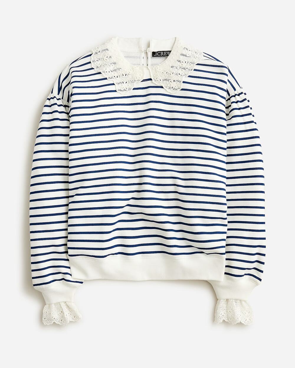 J. Crew French Terry Long Sleeve Sweatshirt Lace Trim Porto Printed Stripe XXL